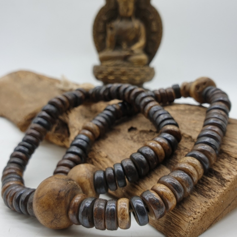 Chuỗi Xương Trâu Yak Nâu Đen_11×4ly_108 Hạt Tròn Dẹt