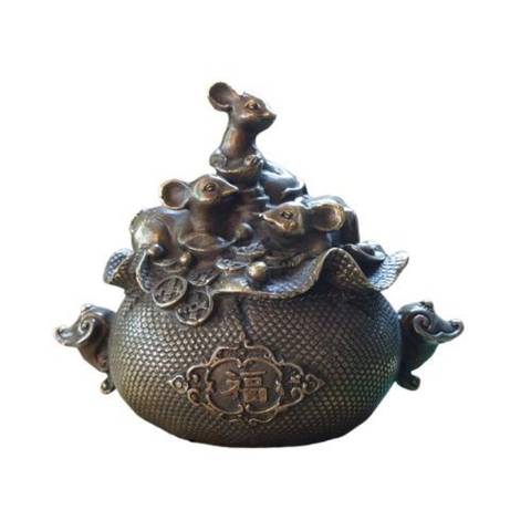 Chuột Tam Tý Đứng Túi Tiền_13x16cm_Tượng Phong Thủy