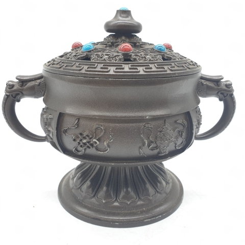 Lư Hai Quai Cát Tường Đính Đá_Chất liệu Đồng_12cm