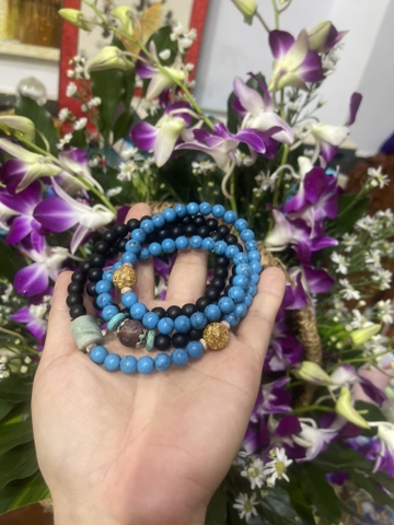 Chuỗi Đá SaLigam Phối Lam Ngọc 108-8 ly