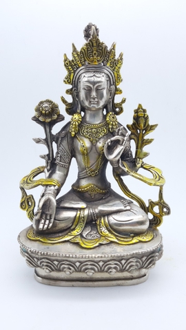 Tượng Tara Bạch Độ Mẫu Bồ Tát_Chất liệu Đồng Mạ Bạc_20cm