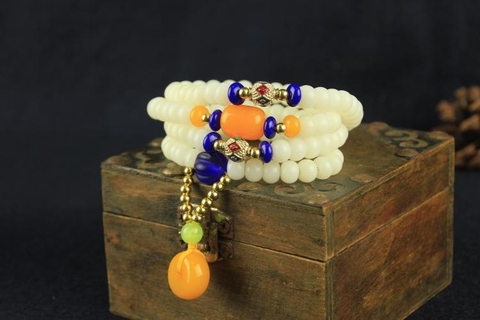 Chuỗi Hạt Bạch Ngọc Trai Mài Vuông Phối Chu Sa_9 Ly_108 Hạt