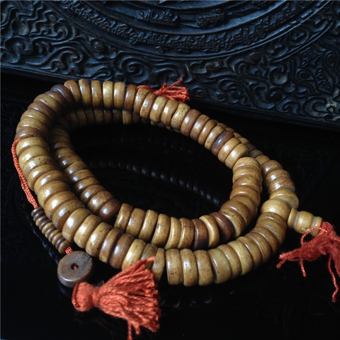 Chuỗi Xương Trâu Yak Nâu Vàng_12×4 Ly_108 Hạt Dẹp