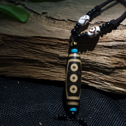 Đá Dzi 7 Mắt Nâu Đen_57x14mm