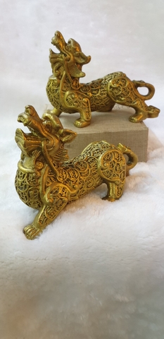 Tỳ Hưu Sanh Tiền  Cặp Vàng Khắc Tiền Nhỏ_9cm_Tượng Phong Thủy