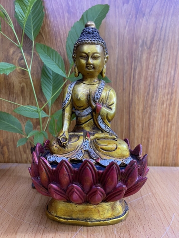 Tượng Phật A Di Đà Mật Tông_Đồng Vẽ 20x12cm-CN1200gr