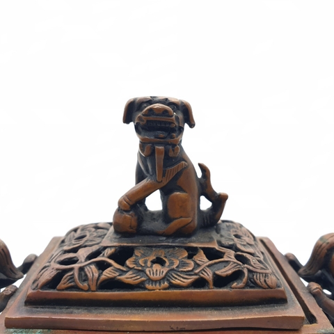 Lư Xông Khói Đồng Đỏ,Quai Tì Hưu Đỉnh Tì Hưu_14x15cm