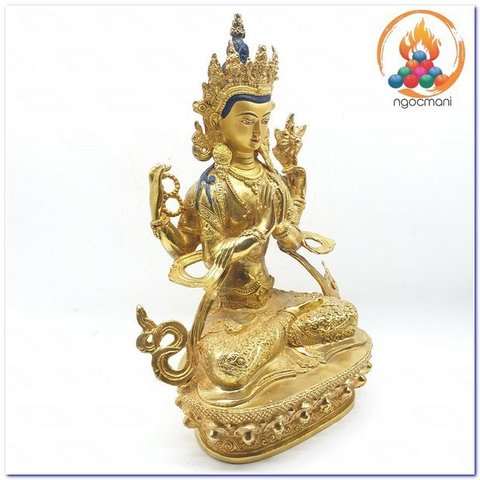 Tượng Quan Âm Tứ Thủ Bồ Tát_ Đồng Vẽ -kt 30x15cm