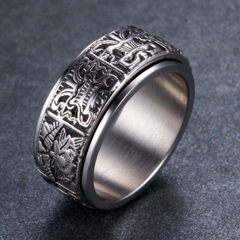 Nhẫn Khắc 8 Món Cát Tường_22-24mm_Chất liệu Titan