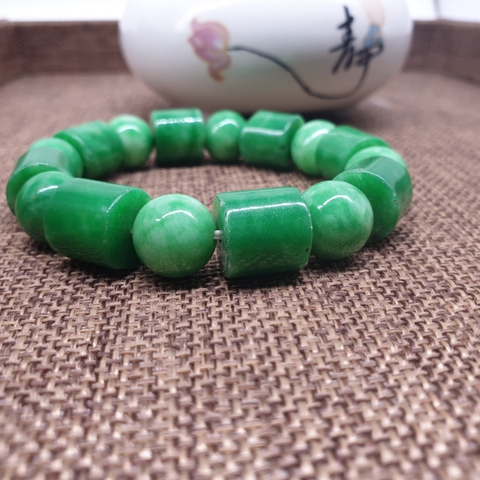 Chuỗi Đá Ngọc Phỉ Thúy Xanh Cẩm Thạch Khúc Tròn Đeo Tay_12ly