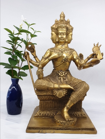 Tượng Phạm Thiên, Đại Tự Tại Thiên Tứ Diên Phật_Chất liệu Đồng Dát Vàng_Cao 36cm