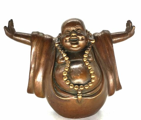 Tượng Di Lặc Bồ Tát Dang Tay_Chất liệu Đồng Nâu Dạ Cổ_Cao 15cm