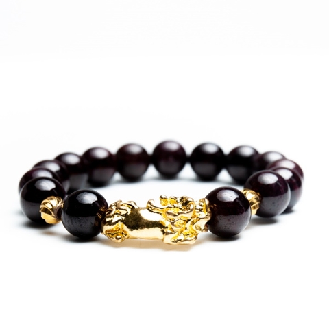 Chuỗi Đá Garnet Phối Tỳ Hưu Xi Vàng Đeo Tay_10ly