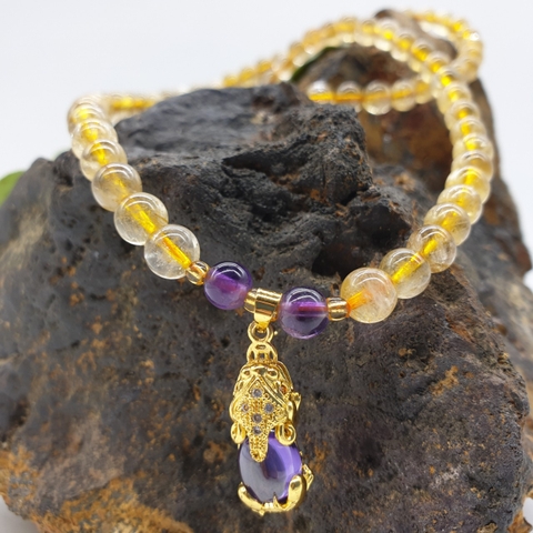 Chuỗi Đá Thạch Anh Tóc Vàng-Trắng Phối Tì Hưu_5-7ly