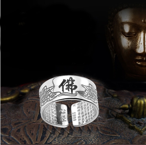Nhẫn Khắc Chữ Phật_21x10mm_Chất liệu Bạc