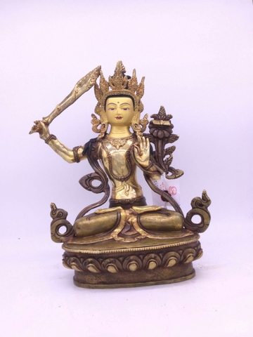 Tượng Phật Văn Thù Sư Lợi Bồ Tát_Chất liệu Đồng Vẽ Nepal_Cao 23cm