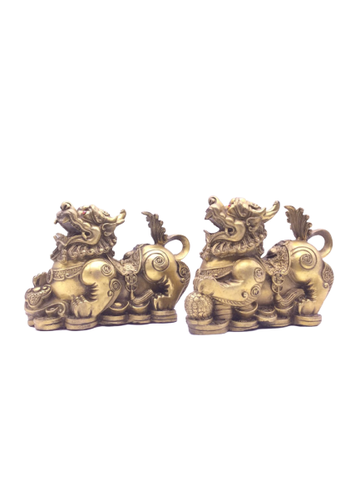 Tỳ Hưu Tài Bảo Đạp Gậy Như Ý Thỏi Vàng Lớn_12cm_Tượng Phong Thủy