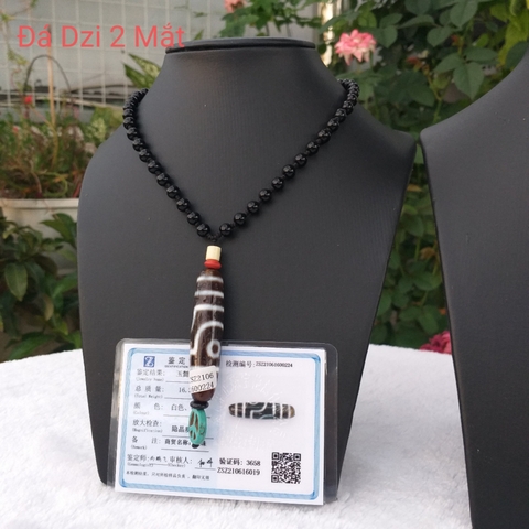 Đá Dzi 2 Mắt Nâu Đen 56x14mm(có giấy kiểm định)