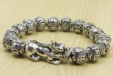 Chuỗi Bạc Khắc Thần Chú Phối Tì Hưu Đeo Tay_10ly