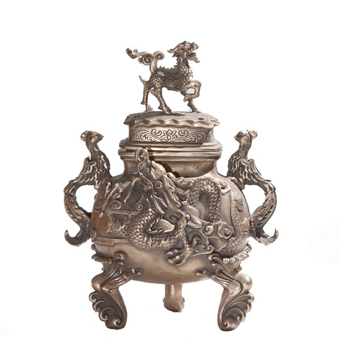 Lư Xông Khói  Đỉnh Kỳ Lân Quai Phụng Hoàng 3 Chân_24x18cm