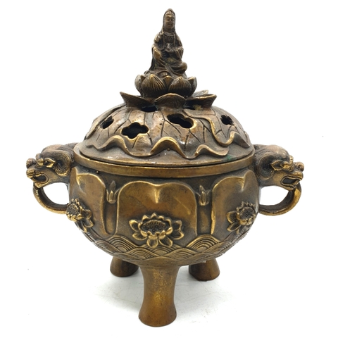 Lư Xông Khói  Hoa Sen Quan Âm_20x20cm