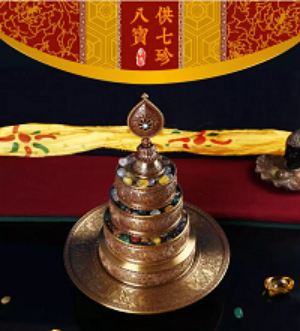 Mandala Đồng Dạ Cổ Chìm Khắc Hoa Văn 8 Món Cát Tường_21,5x17cm