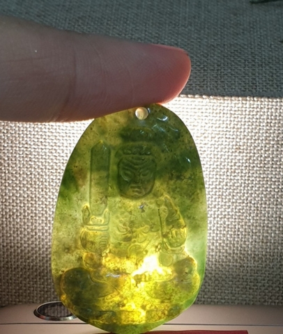 Mặt Phật Bổn Mệnh Bất  Động Minh Vương_Đá Màu Xanh Ngọc Bích_49x31mm