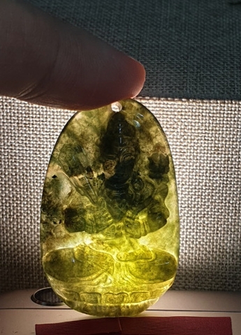 Mặt Phật Bổn Mệnh Hư Không Tạng_Đá Màu Xanh Ngọc Bích_49x31mm