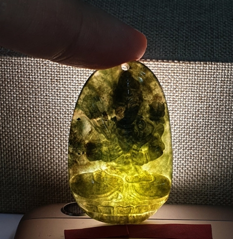 Mặt Phật Bổn Mệnh Hư Không Tạng_Đá Màu Xanh Ngọc Bích 37x24mm