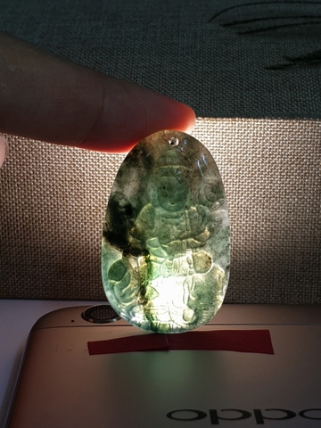 Mặt Phật Bổn Mệnh Phổ Hiền Bồ Tát_Đá Màu Xanh Ngọc Bích_49x31mm