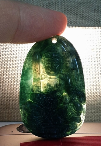Mặt Phật Bổn Mệnh Văn Thù Bồ Tát_Đá Màu Xanh Ngọc Bích_37x24mm