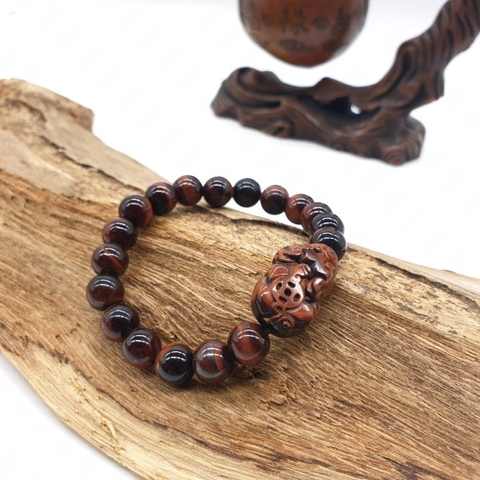 Chuỗi Đá Mắt Hổ Nâu Phối Tỳ Hưu Đeo Tay_8ly