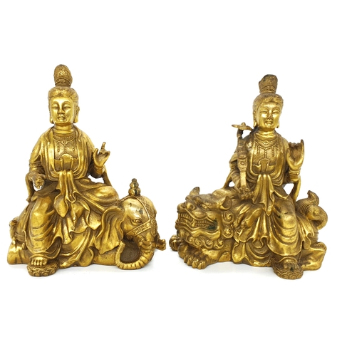 Tượng Văn Thù Phổ Hiền Bồ Tát_Chất liệu Đồng Trơn_Cao 16cm