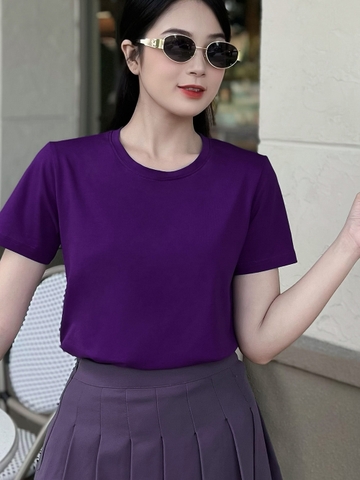 Áo thun cotton nữ cổ tròn màu Tím Than - 01B