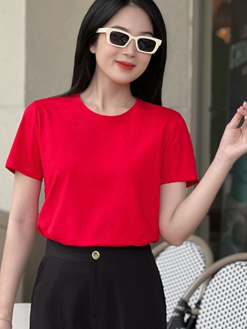 Áo thun cotton nữ cổ tròn màu Đỏ Thẩm 5B