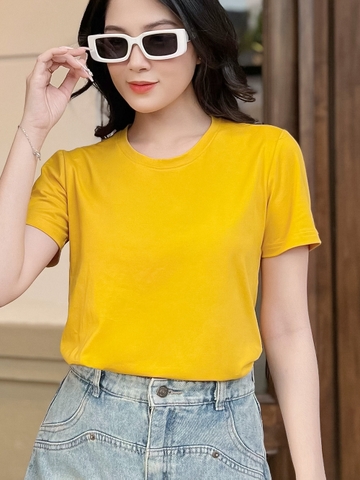 Áo thun cotton nữ cổ tròn màu Vàng Nghệ 07B