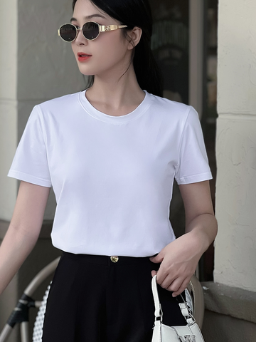Áo thun cotton nữ cổ tròn màu Trắng Sữa 10B
