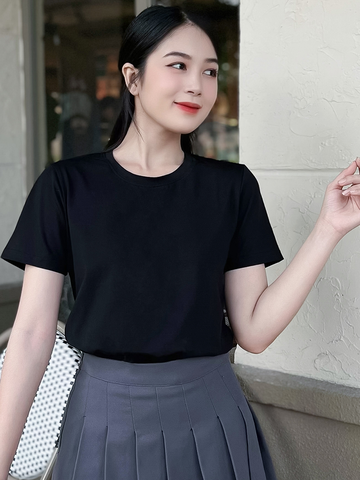 Áo thun cotton nữ cổ tròn màu Đen 11B