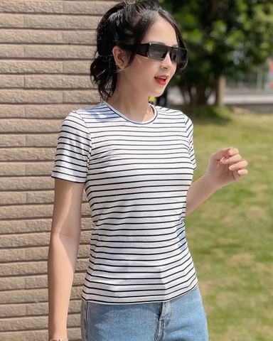 Áo nữ - Sọc 1/3 Đen Trắng - Cổ Tròn - 19B