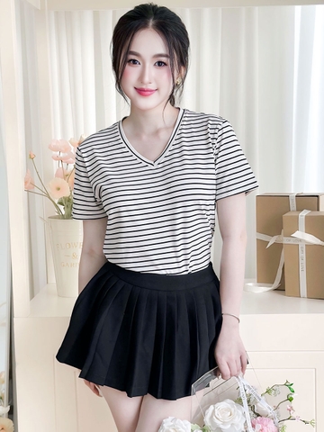 Áo thun cổ tim - Sọc Trắng đen - BSA19