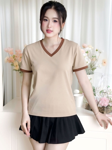 Áo thun nữ cổ Tim - Kem Phối - BSA28