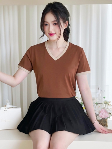 Áo thun nữ cổ Tim -Nâu Phối - BSA29