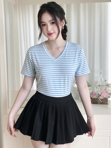 Áo thun nữ cổ tim - Sọc Xanh Trắng - BSA31