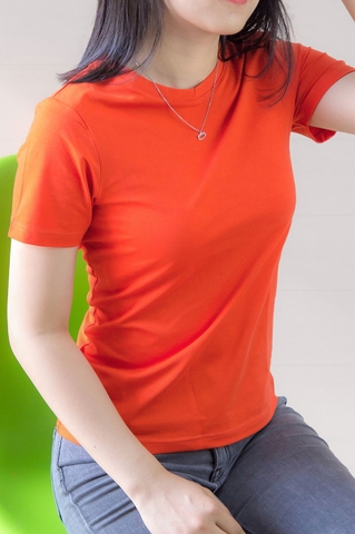 Áo thun cotton nữ cổ tròn màu Cam 3B