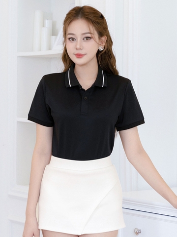 Áo thun PoLo Nữ - Cổ Bo Dệt - Màu Đen - PLK11