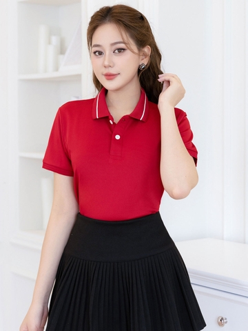 Áo thun PoLo Nữ - Cổ Bo Dệt - Màu Đỏ - PLK05