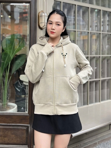 Áo Khoác Nỉ-Màu bơ-In chữ THE BEAR-KII50-M19