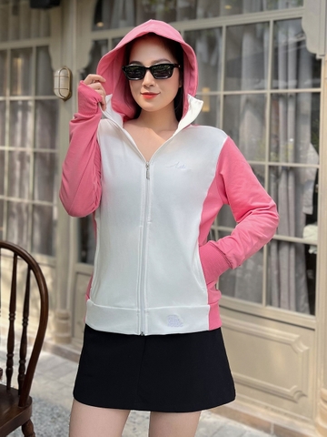Áo Khoác Nữ có mũ rộng - Hồng phối Trắng - KMM30
