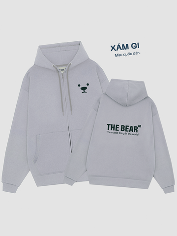 Áo Khoác Nỉ-Màu Xám-In chữ THE BEAR-KII53-M19