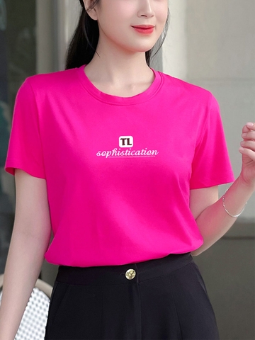 Áo thun nữ tay ngắn-Cổ tròn-Hồng-In TL-PSB02-Mẫu 11